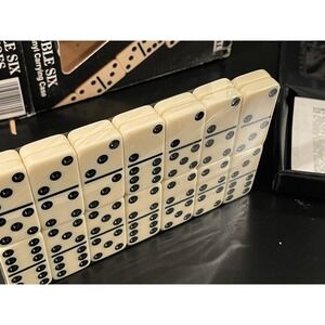 Vintage Excite Dbl 6 Dominoes Set Complete Thick Plastic Tiles VinylCase 00196-2